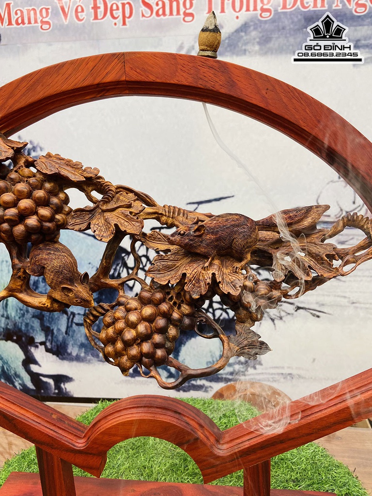 Tượng Song Nho Gỗ Sưa Cao 59 Ngang 60 Sâu 12 (cm) 2
