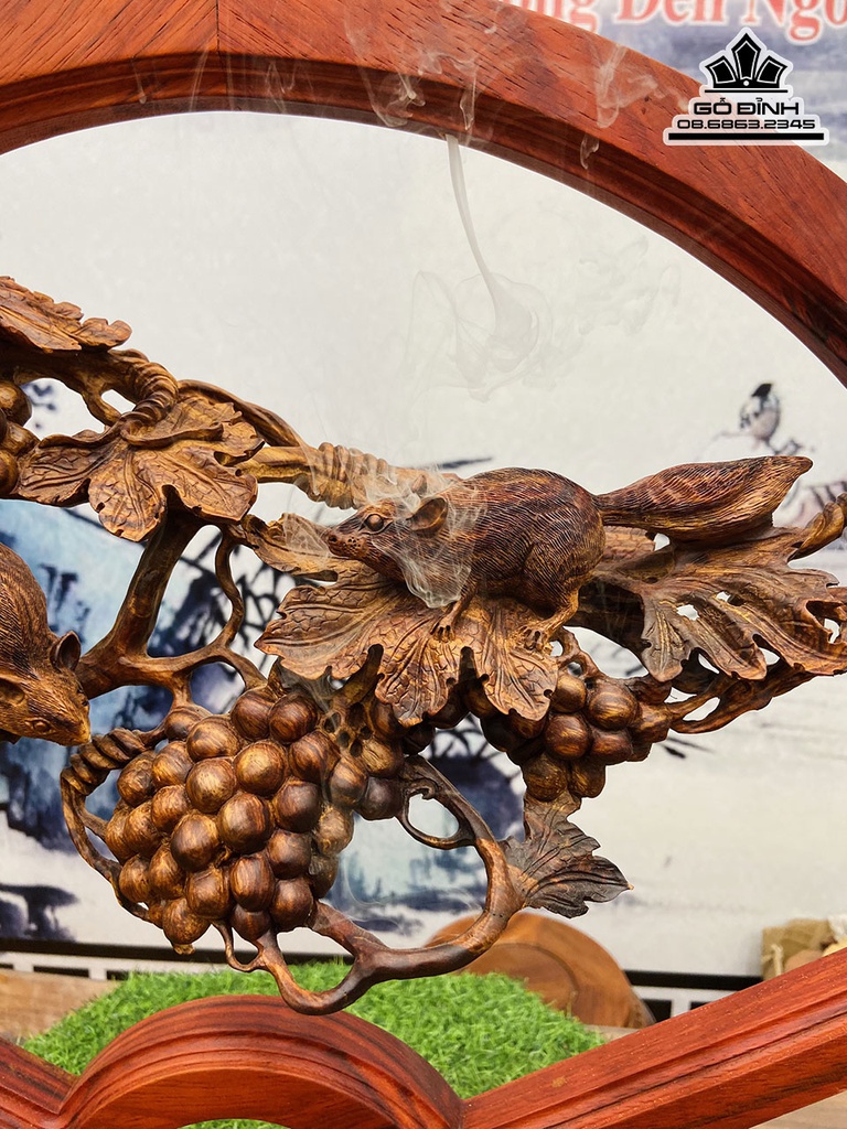 Tượng Song Nho Gỗ Sưa Cao 59 Ngang 60 Sâu 12 (cm) 3
