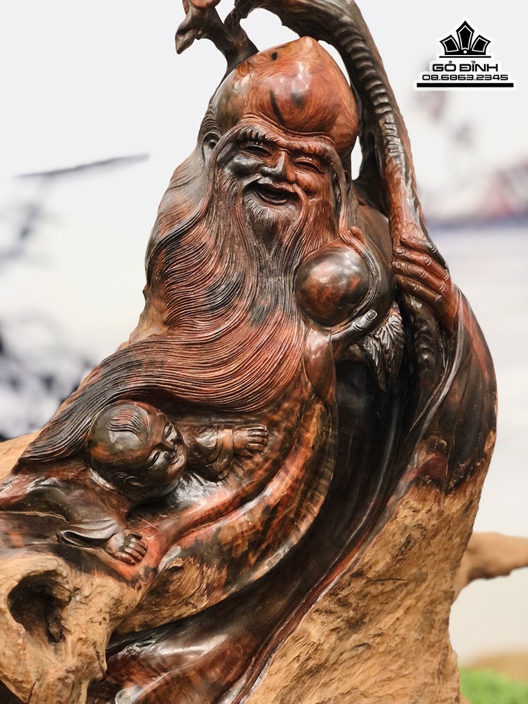 Tượng Ông Thọ Gỗ Trắc Cao 69 Ngang 60 Sâu 33 (cm) 3