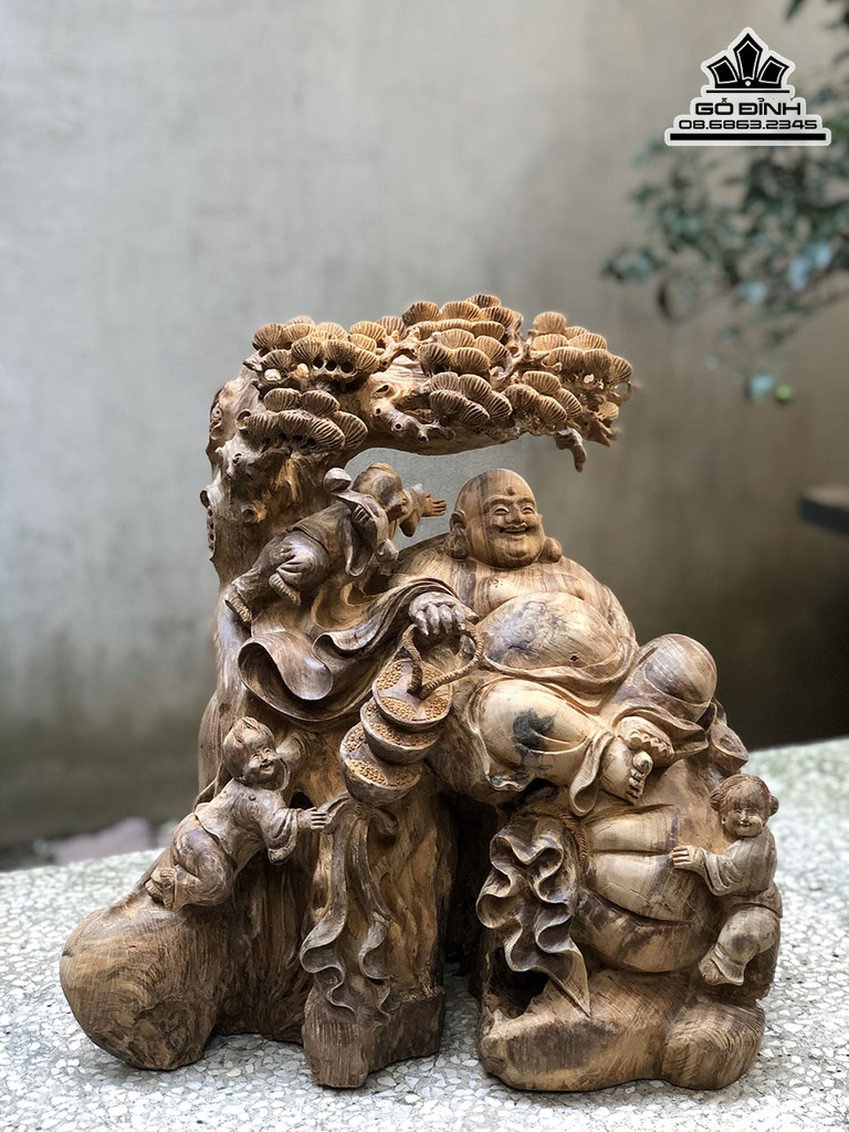 Tượng Phật Di Lặc Ngồi Gốc Tùng Gỗ Ngọc Am Cao 43 Ngang 43 Sâu 30 (cm) 0