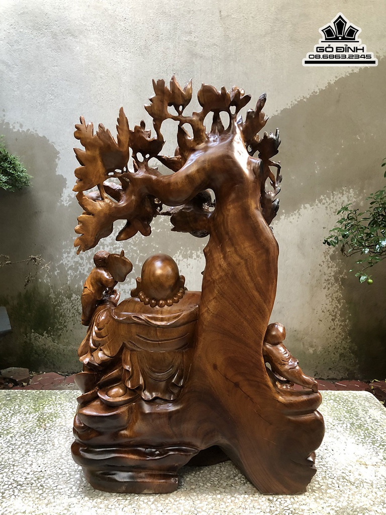Tượng Phật Di Lặc Ngồi Gốc Tùng Gỗ Xá Xị (Gù Hương) Cao 80 Ngang 52 Sâu 30 (cm) 0