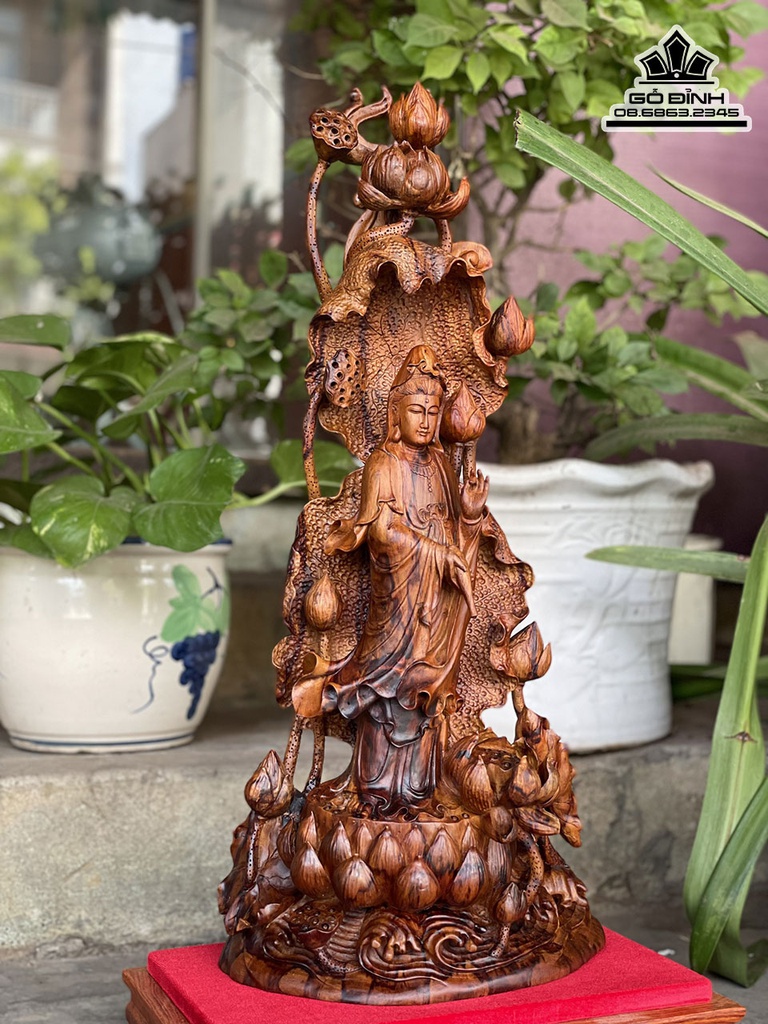 Tượng Quan Âm Tự Tại Gô Sưa Bắc Cao 57 Ngang 25 Sâu 15 (cm) 2