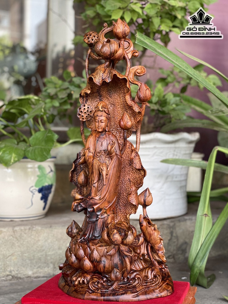 Tượng Quan Âm Tự Tại Gô Sưa Bắc Cao 57 Ngang 25 Sâu 15 (cm)4