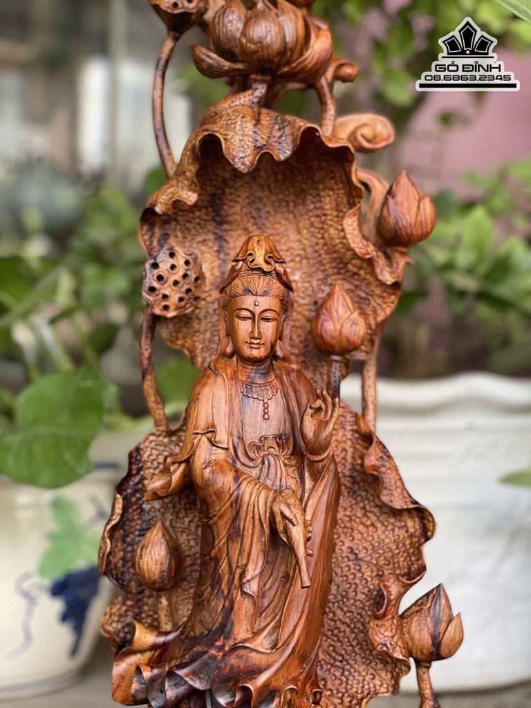 Tượng Quan Âm Tự Tại Gô Sưa Bắc Cao 57 Ngang 25 Sâu 15 (cm)