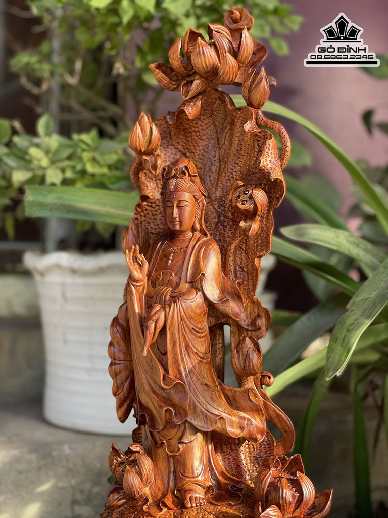 Tượng Phật Bà Quan Âm Gỗ Sưa Cao 60 Ngang 25 Sâu 22 (cm) 0