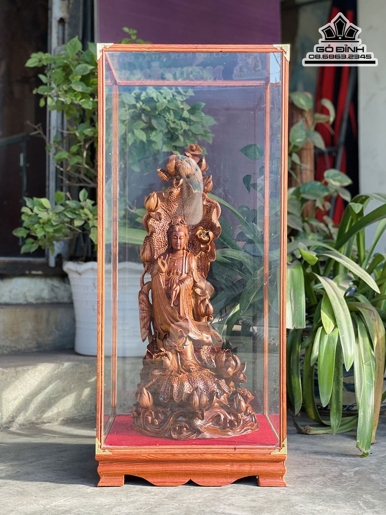 Tượng Phật Bà Quan Âm Gỗ Sưa Cao 60 Ngang 25 Sâu 22 (cm) 2