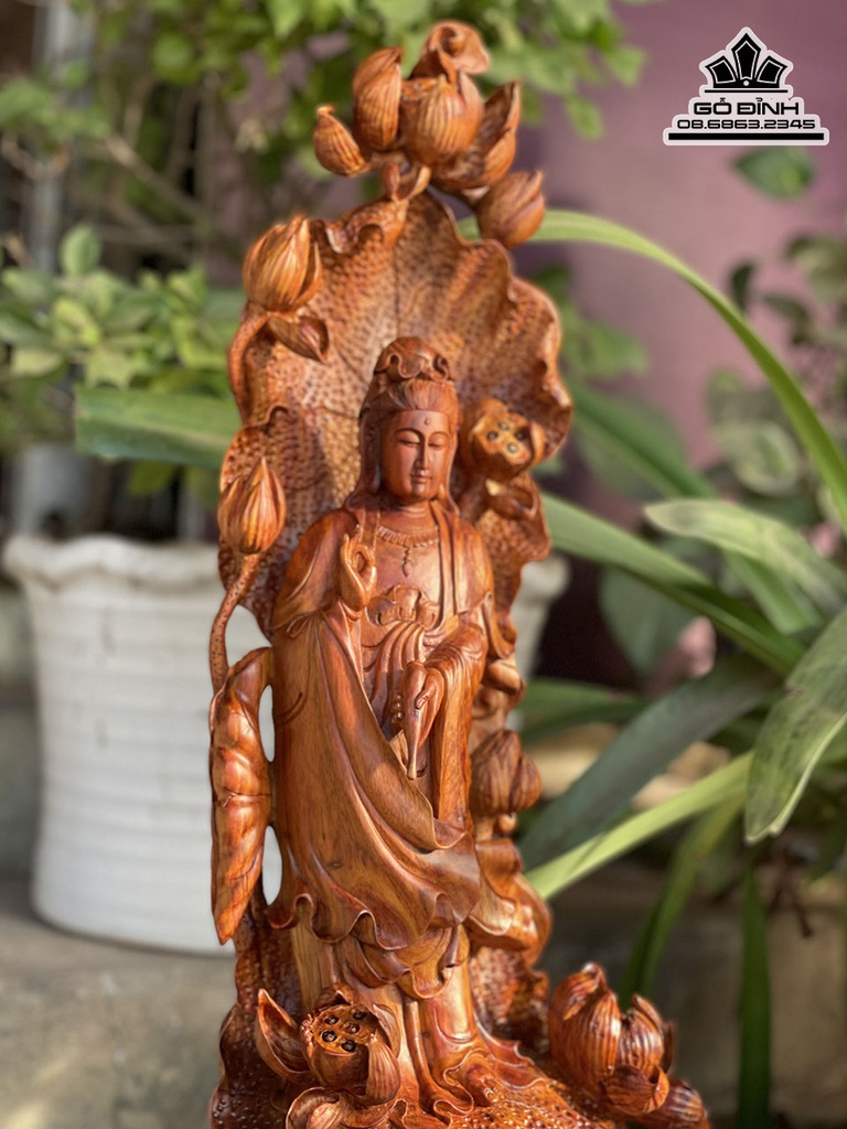 Tượng Phật Bà Quan Âm Gỗ Sưa Cao 60 Ngang 25 Sâu 22 (cm) 4