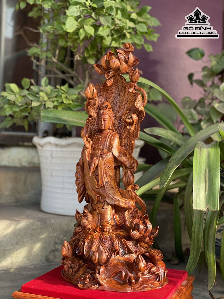 Tượng Phật Bà Quan Âm Gỗ Sưa Cao 60 Ngang 25 Sâu 22 (cm)5