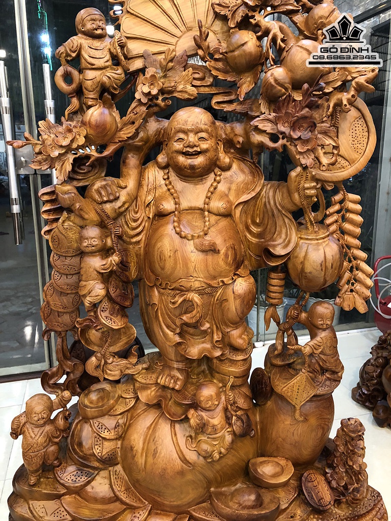 Tượng Phật Di Lặc Vác Cành Đào Gỗ Hương Việt Cao 148 Ngang 85 Sâu 40 (cm) 0