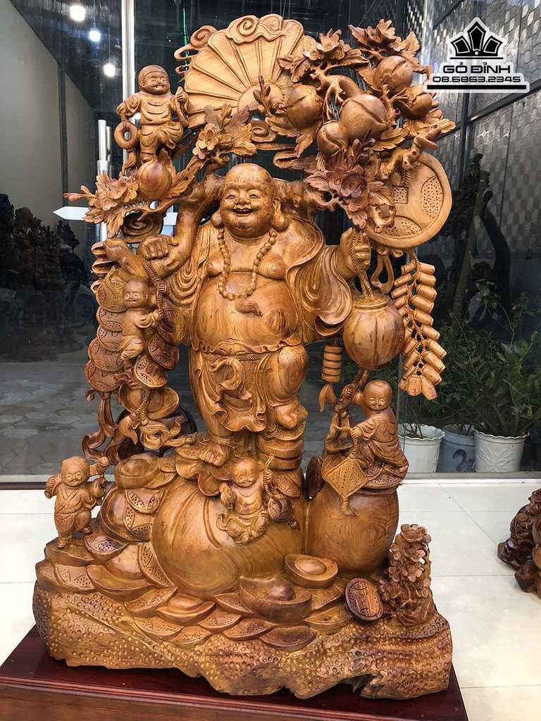 Tượng Phật Di Lặc Vác Cành Đào Gỗ Hương Việt Cao 148 Ngang 85 Sâu 40 (cm) 2