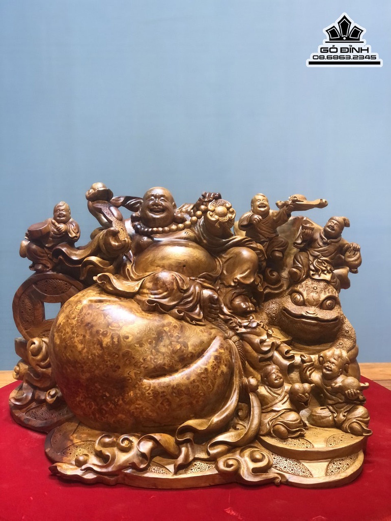Tượng Phật Di Lặc Ngũ Phúc Gỗ Ngọc Am Cao 40 Ngang 56 Sâu 36 (cm)