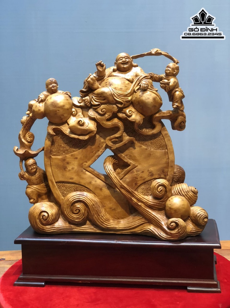 Tượng Phật Di Lặc Tam Phúc Gỗ Ngọc Am Cao 70 Ngang 45 Sâu 23 (cm) 1