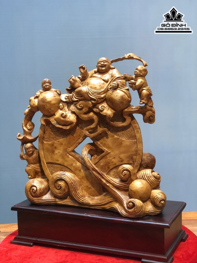 Tượng Phật Di Lặc Tam Phúc Gỗ Ngọc Am Cao 70 Ngang 45 Sâu 23 (cm) 3