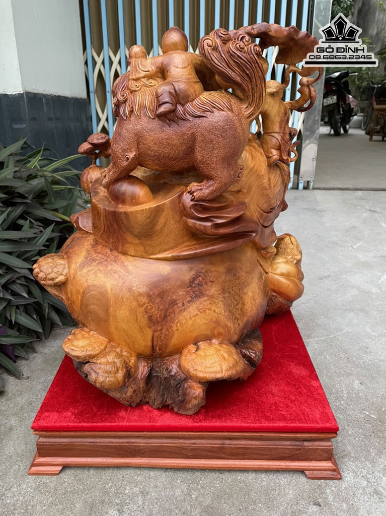 Tượng Phật Di Lặc Ngũ Phúc Gỗ Hương Cao 48 Ngang 48 Sâu 42 (cm) 3