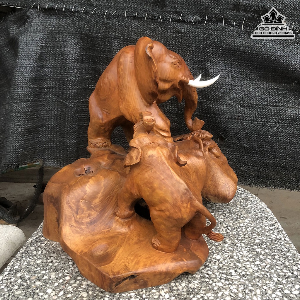 Tượng Voi Mẫu Tử Gỗ Hương Việt Cao 46 Ngang 60 Sâu 46 (cm)2