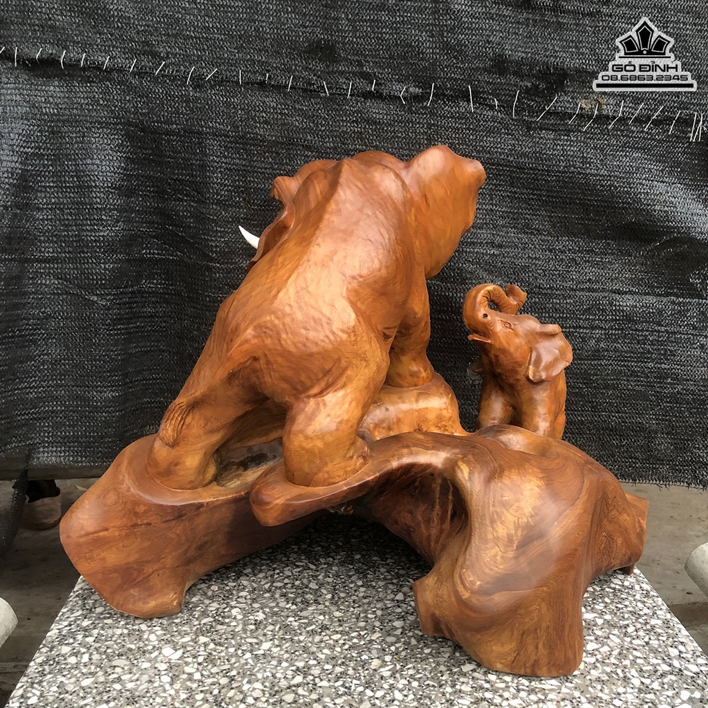 Tượng Voi Mẫu Tử Gỗ Hương Việt Cao 46 Ngang 60 Sâu 46 (cm)3