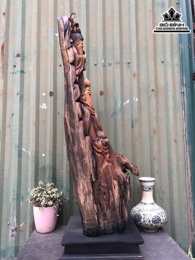 Tượng Phúc Lộc Thọ (Tam Đa) Gỗ Bách Xanh Cao 99 Ngang 34 Sâu 32 (cm ) 1