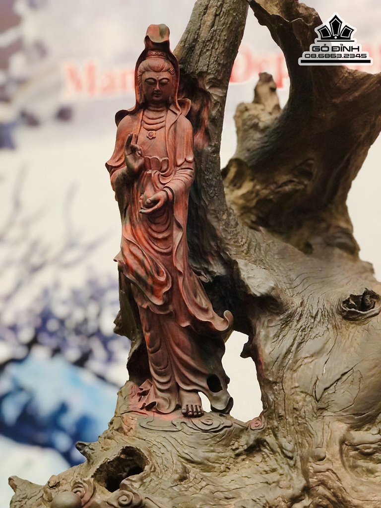 Tượng Phật Bà Quan Âm Gỗ Trắc Cao 76 Ngang 52 Sâu 32 (cm) 0