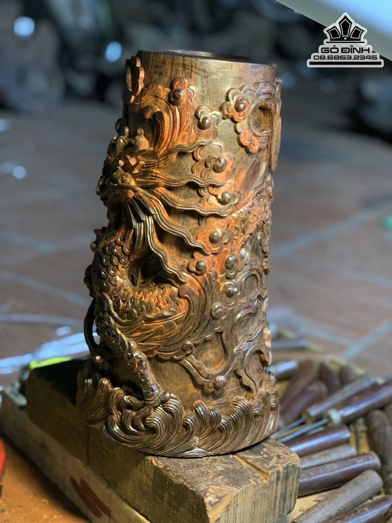 Ống Bút Tứ Linh Gỗ Trắc Cao 30 Ngang 16.5 Sâu 14 (cm) 1