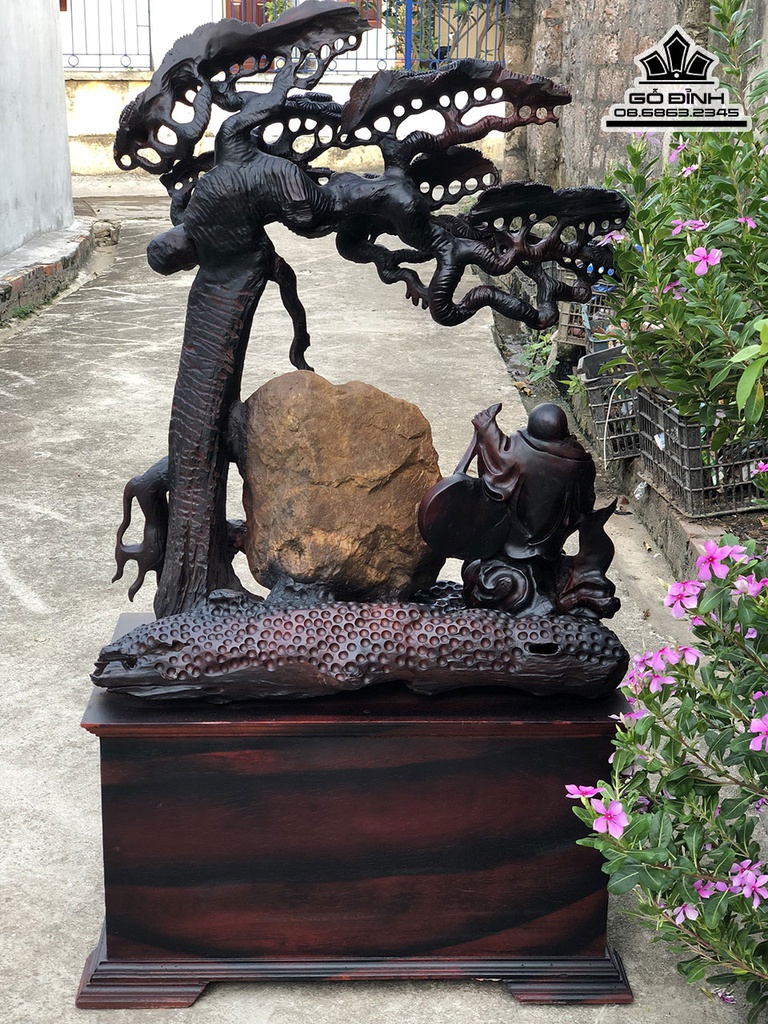 Tượng Di Lặc Gỗ Trắc Cao 80 Ngang 64 Sâu 35 Cao Kỷ 30 (cm) 2