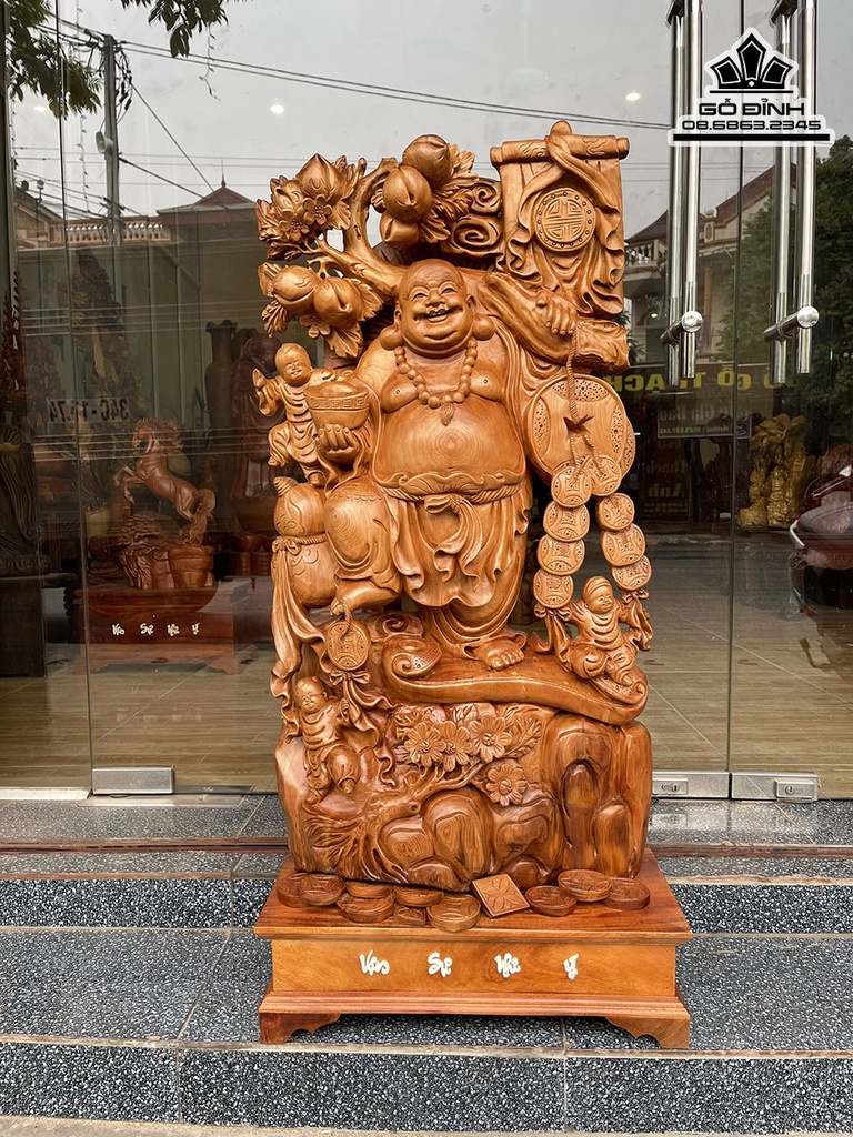 Tượng Di Lặc Gánh Đào Gỗ Ngọc Am Cao 102 Rộng 52 Sâu 17 (cm) 0