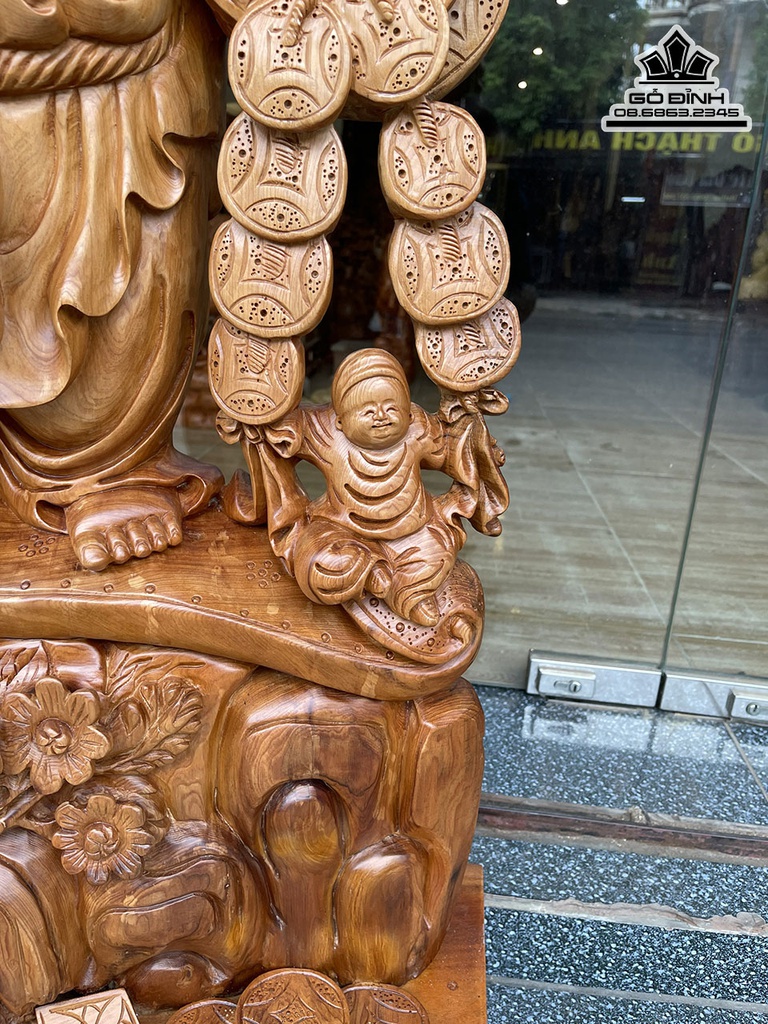 Tượng Di Lặc Gánh Đào Gỗ Ngọc Am Cao 102 Rộng 52 Sâu 17 (cm)