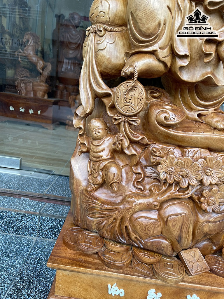 Tượng Di Lặc Gánh Đào Gỗ Ngọc Am Cao 102 Rộng 52 Sâu 17 (cm) 6