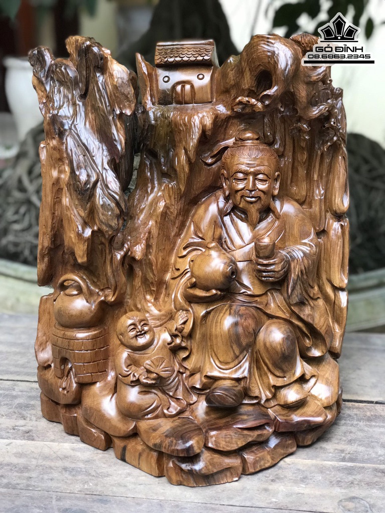 Tượng Thần Trà Lục Vũ Gỗ Bách Xanh Cao 41 Ngang 35 Sâu 27 (cm) 1