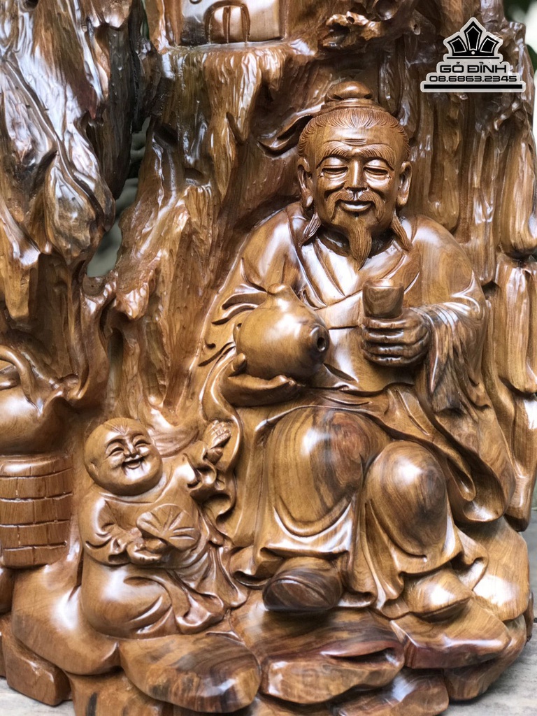 Tượng Thần Trà Lục Vũ Gỗ Bách Xanh Cao 41 Ngang 35 Sâu 27 (cm) 2