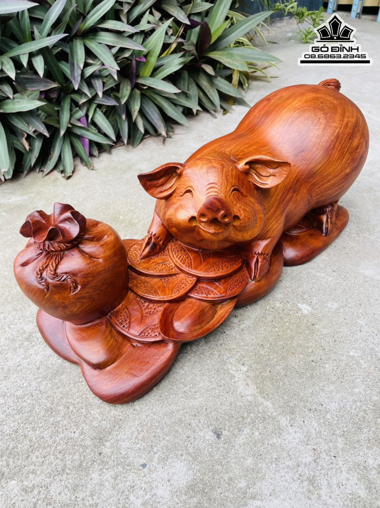 Tượng Heo Phú Quý Gỗ Hương Việt Cao 18 Ngang 42 Sâu 18 (cm) 0
