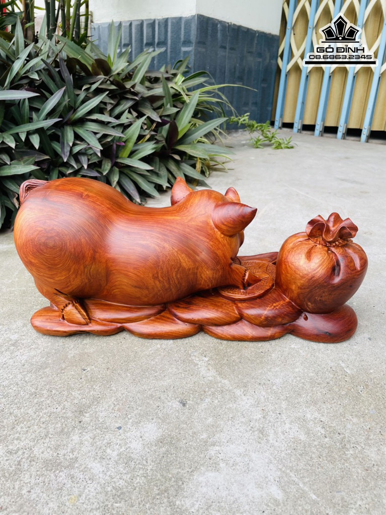Tượng Heo Phú Quý Gỗ Hương Việt Cao 18 Ngang 42 Sâu 18 (cm)2