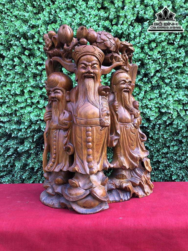 Tượng Phúc Lộc Tho (TamĐa) Gỗ Hương Cao 48 Ngang 32 Sâu 20 (cm)2