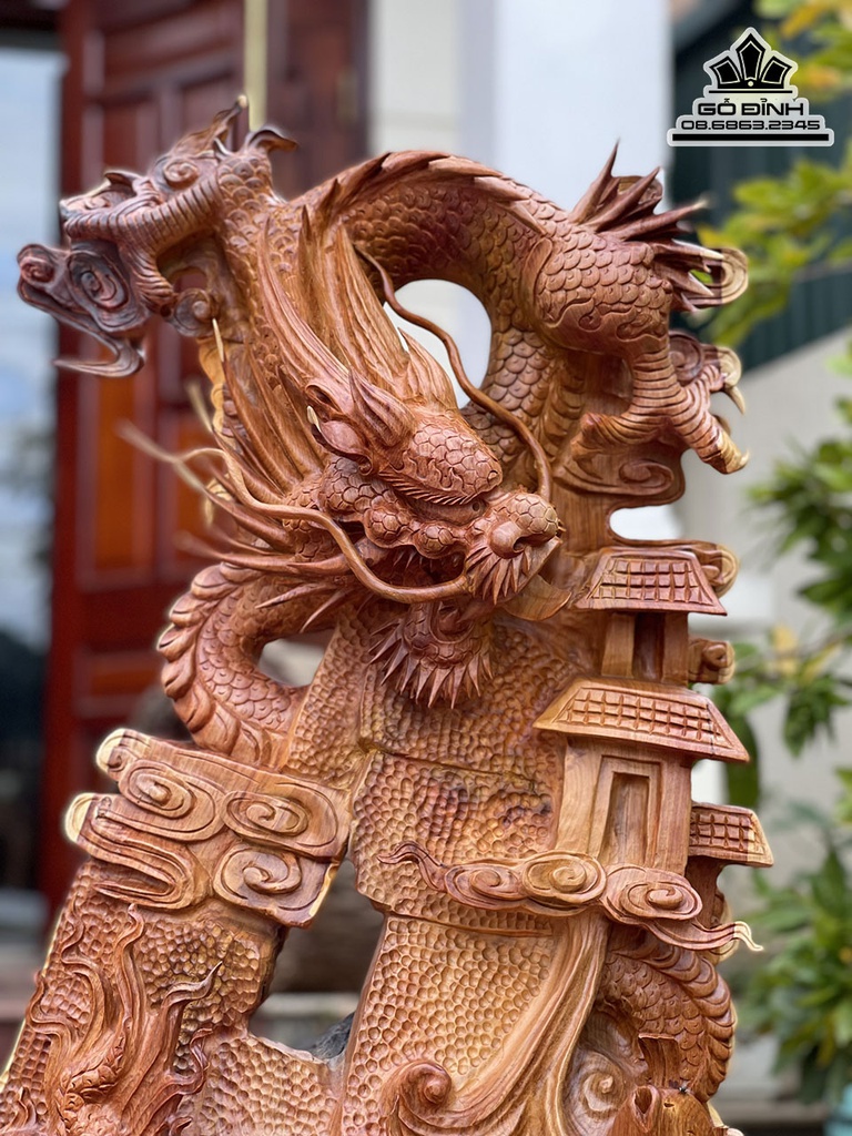 Tượng Cá Chép Hóa Rồng Gỗ Hương Việt Cả Kỷ Cao 117 Rộng 57 Sâu 35 (cm)