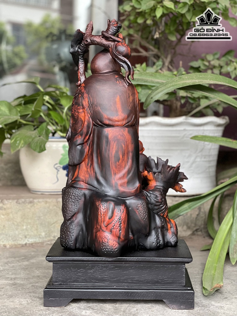 Tượng Cụ Thọ Đào Gỗ Trắc Cao 50 Ngang 27 Sâu 19 Cả Kỷ 10 (cm) 0