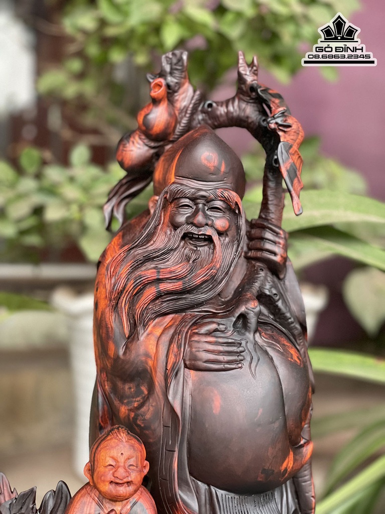 Tượng Cụ Thọ Đào Gỗ Trắc Cao 50 Ngang 27 Sâu 19 Cả Kỷ 10 (cm) 1