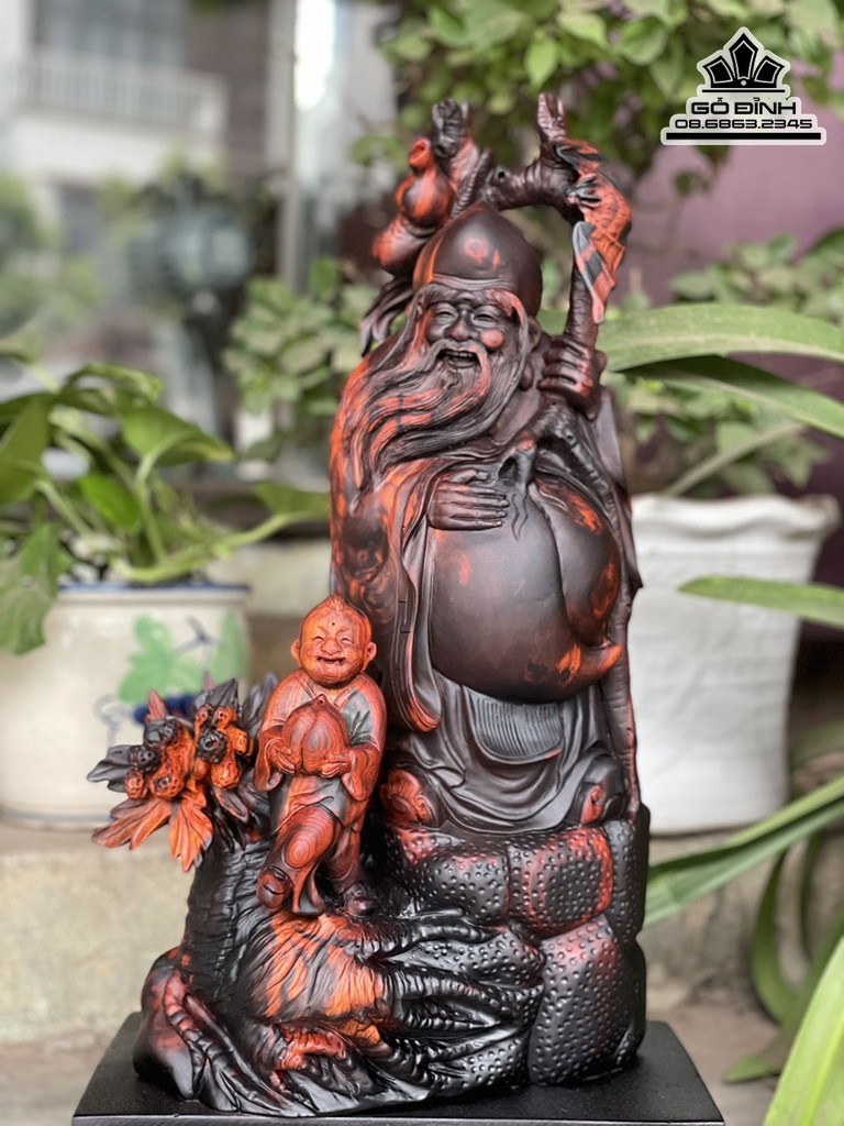 Tượng Cụ Thọ Đào Gỗ Trắc Cao 50 Ngang 27 Sâu 19 Cả Kỷ 10 (cm) 2