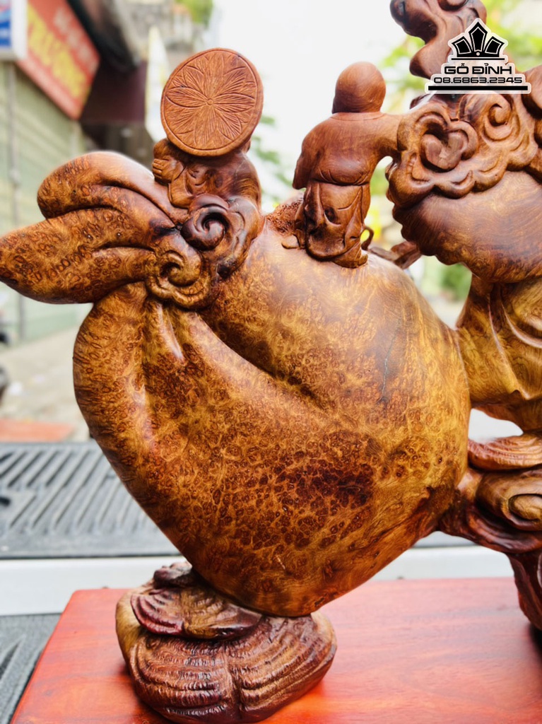 Tượng Di Lặc Ngũ Phúc Đứng Gánh Đào Gỗ Nu Hương Cao 71 Ngang 63 Sâu 23 (cm) 5