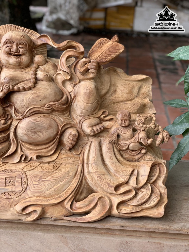 Tượng Phật Di Lặc Nhị Phúc Gỗ Ngọc Am Cao 47  Ngang 75 Sâu 38 (cm)