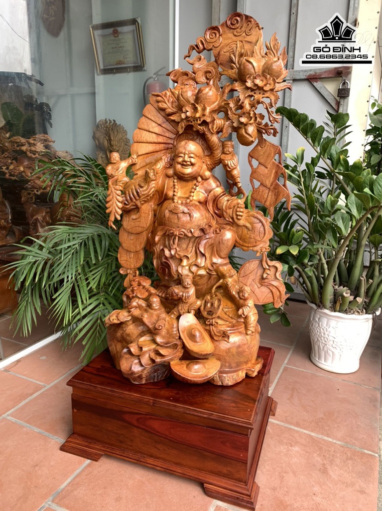 Tượng Phật Di Lặc Ngũ Phúc Gỗ Hương Cao 136 Rộng 62 Sâu 42 Cao Kỷ 25 (cm) 2