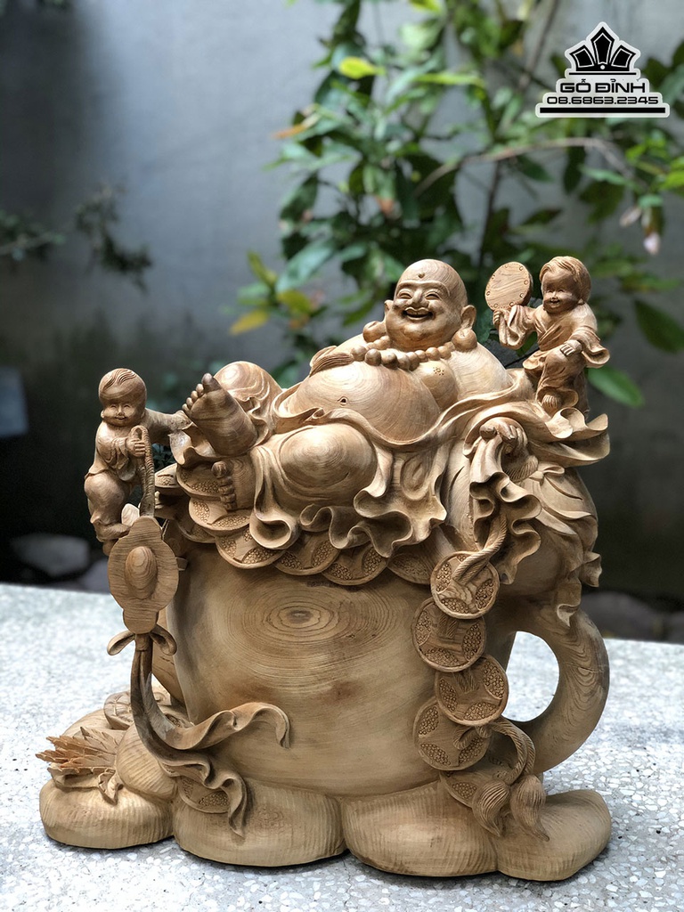 Tượng Di Lặc Nhị Phúc Gỗ Ngọc Am Cao 45 Ngang 50 Sâu 26 (cm) 0