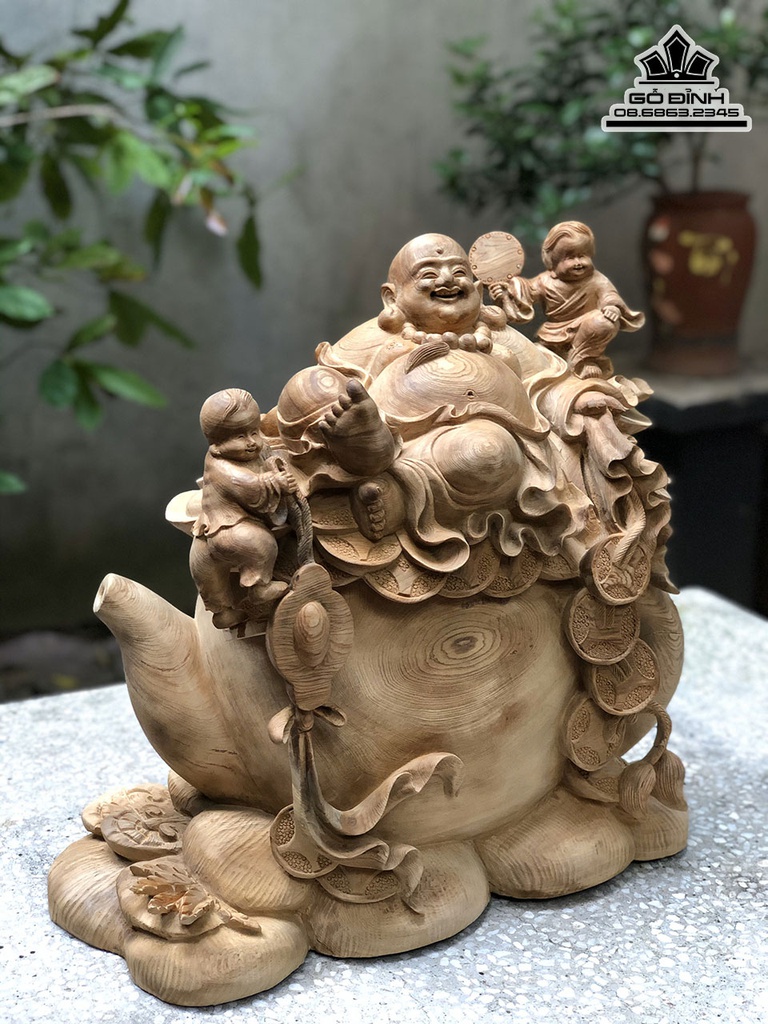 Tượng Di Lặc Nhị Phúc Gỗ Ngọc Am Cao 45 Ngang 50 Sâu 26 (cm) 1