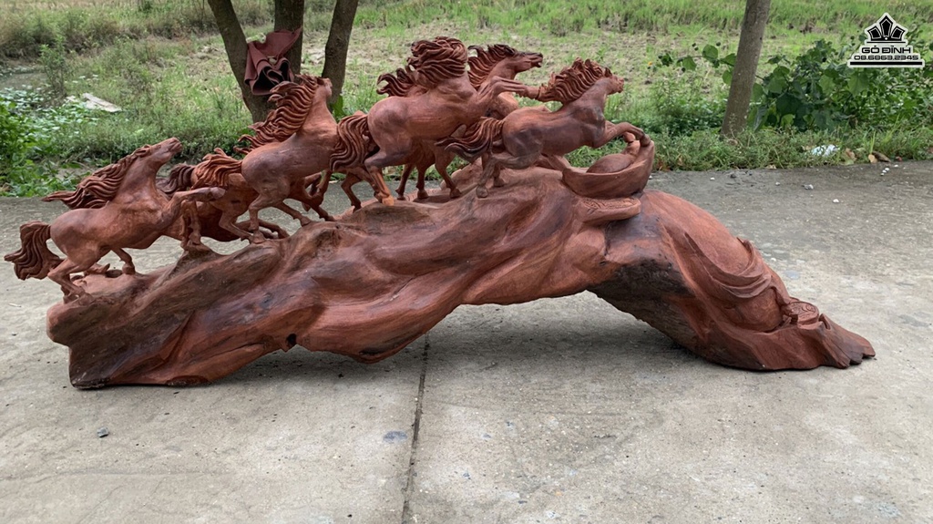 Tượng Ngựa Phong Thủy Gỗ Sụn Hương Liền Khối 100 Cao 48 Sâu 26 Ngang 120 (cm) 2