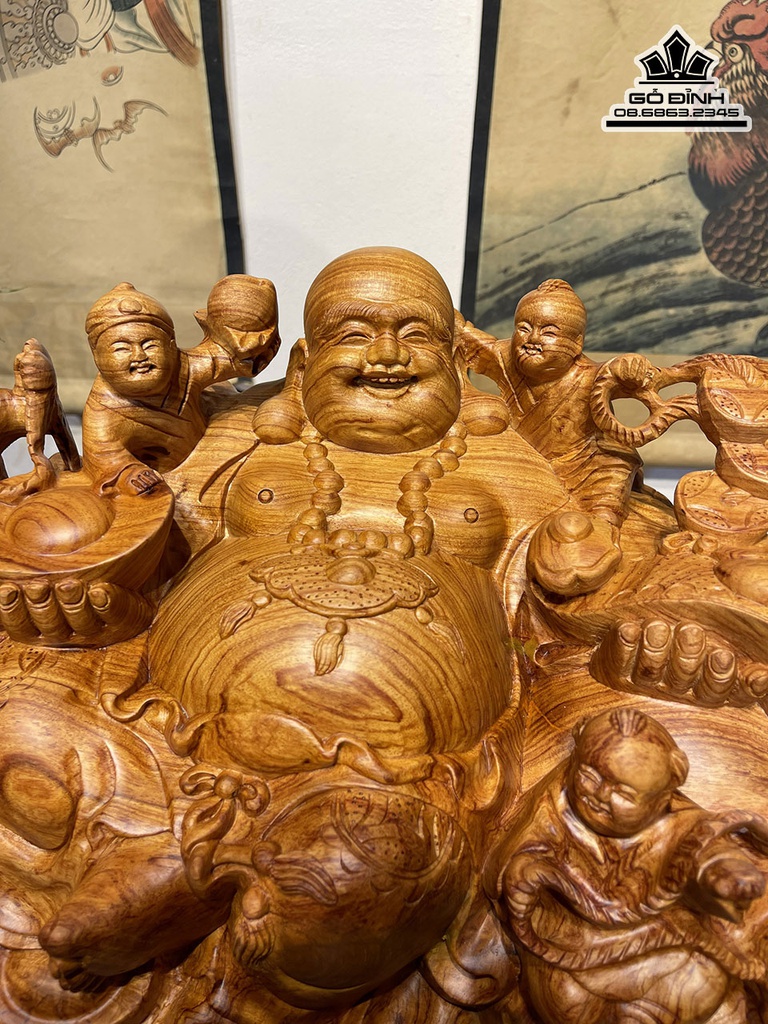 Tượng Phật Di Lặc Ngũ Phúc Gỗ Hương Cao 26 Ngang 50 Sâu 26 (cm) 0