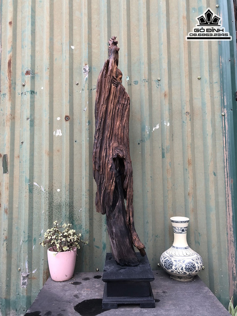 Tượng Đạt Ma Sư Gỗ Bách Xanh Cao 94 Ngang 26 Sâu 15 (cm) 3