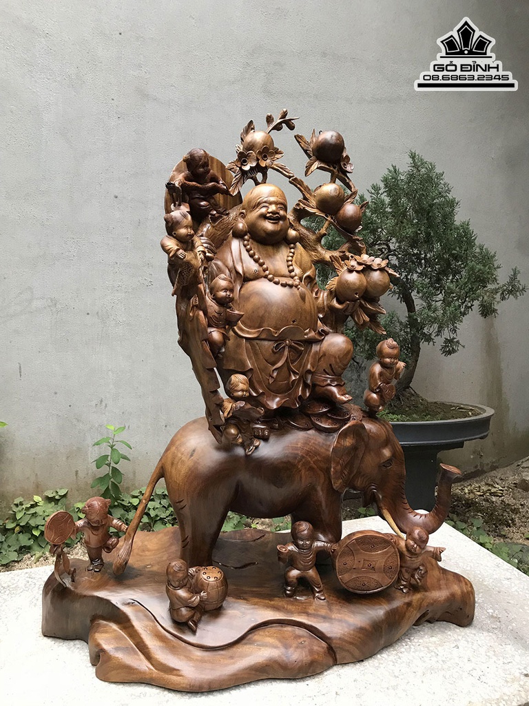 Tượng Phật Di Lặc Cửu Phúc Gỗ Xá Xị (GùHương) Cao 100 Ngang 80 Sâu 40 (cm) 0
