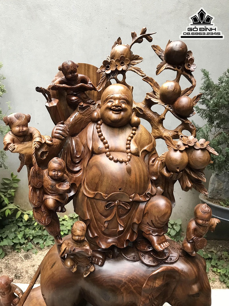 Tượng Phật Di Lặc Cửu Phúc Gỗ Xá Xị (GùHương) Cao 100 Ngang 80 Sâu 40 (cm) 2