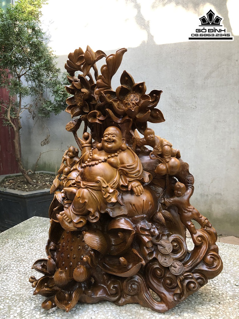 Tượng Phật Di Lặc Gỗ Bách Xanh Cao 68 Ngang 50 Sâu 40 (cm) 2