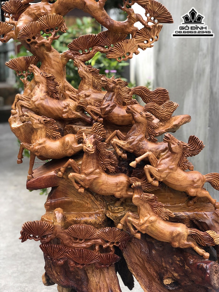 Tượng Ngựa Phong Thủy Bát Mã Gỗ Hương Việt Cao 129 Ngang 66 Sâu 55 (cm) 2