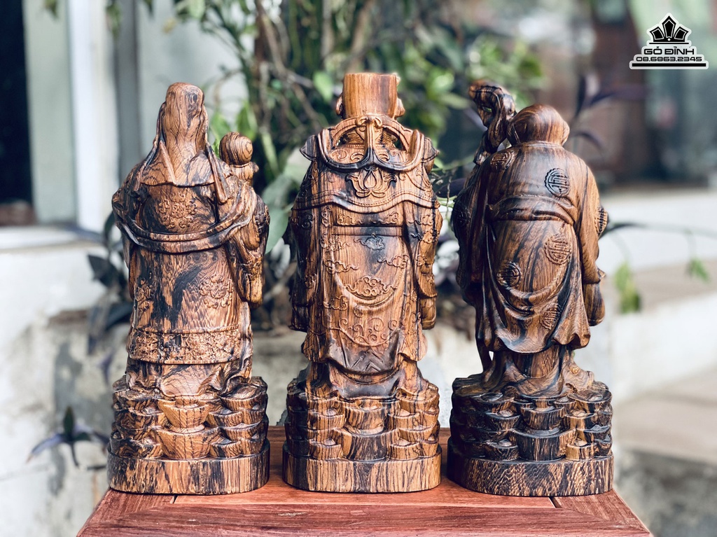 Tượng Phúc Lộc Thọ (TamĐa) Gỗ Cẩm Lai Nguyên Khối Cao 30 Ngang 10 Sâu 10 (cm)2
