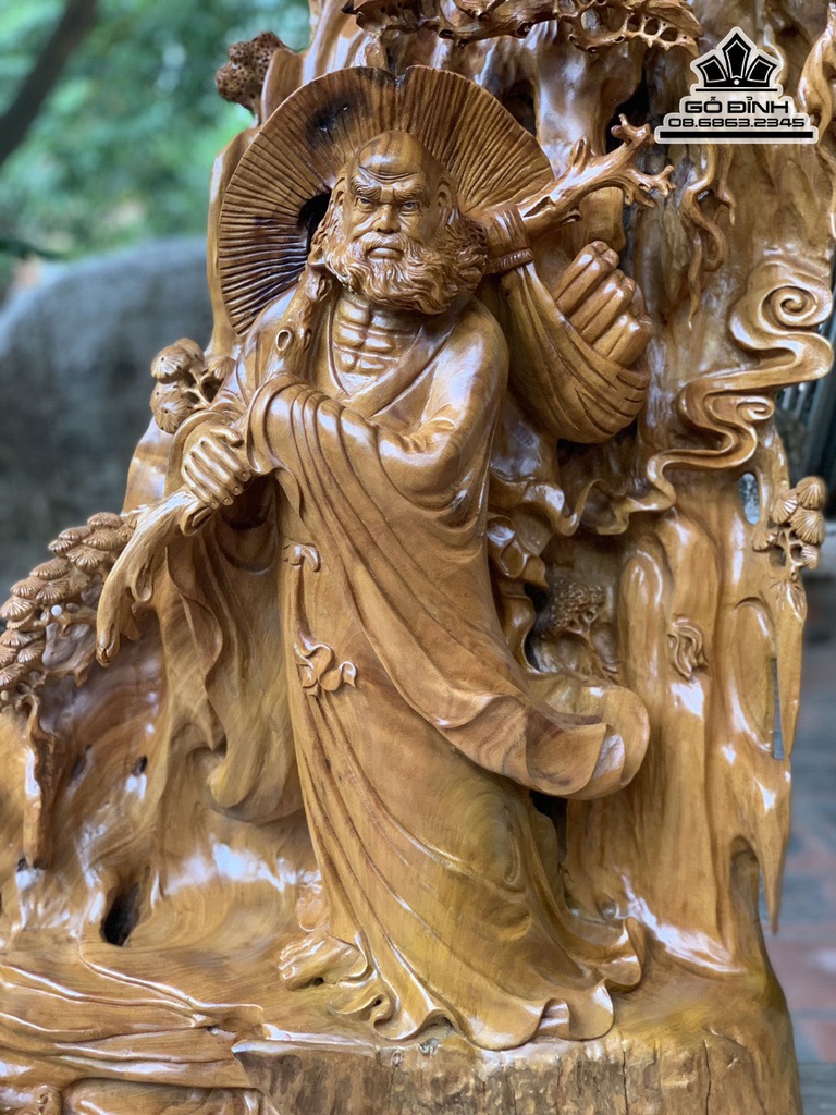 Tượng Đạ Ma Sư Tổ Gỗ Xá Xị (GùHương) Cao 91  Ngang 71 Sâu 27 (cm) 1